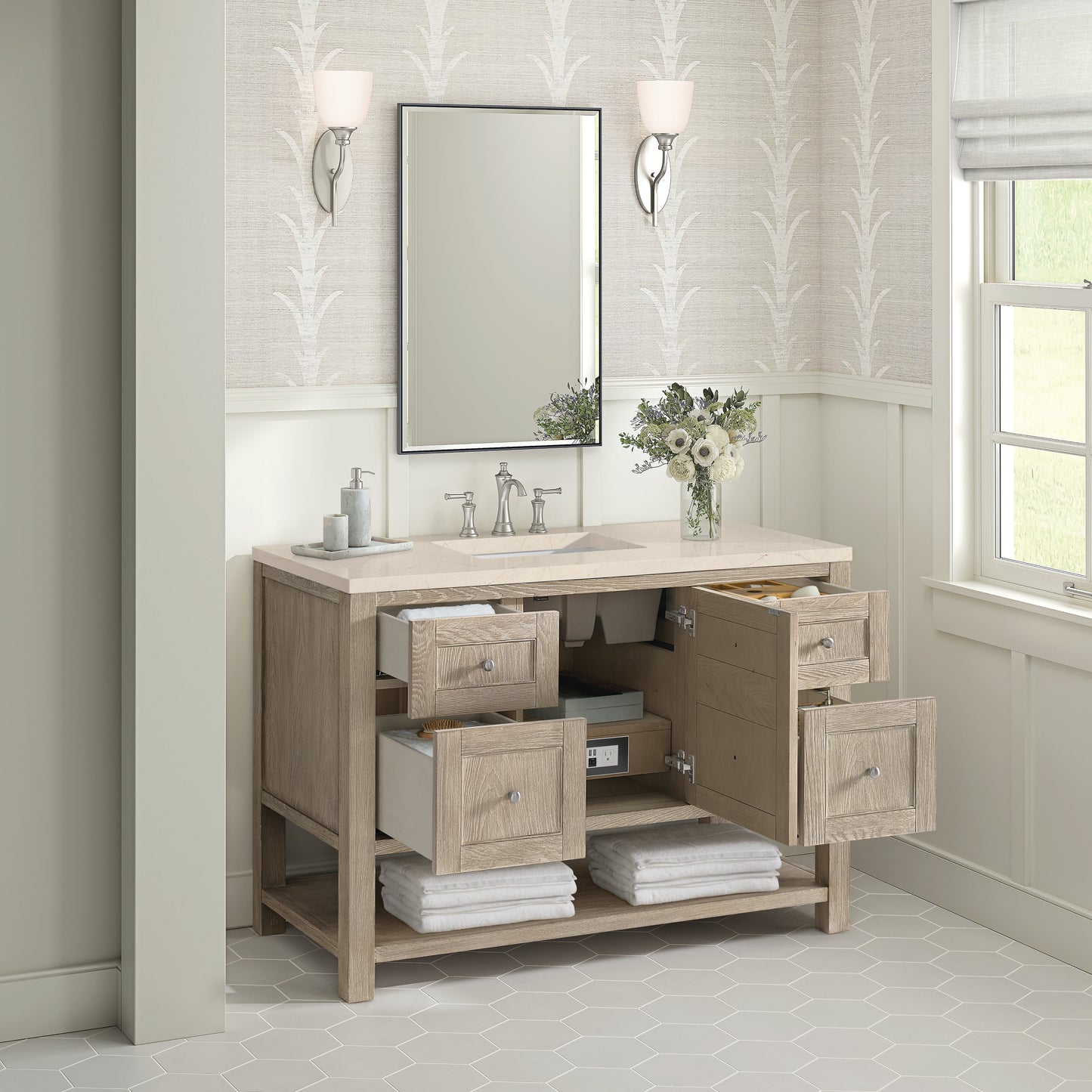 James Martin Vanities Breckenridge 48" Whitewashed Oak Single Vanity With 3 cm Eternal Marfil Quartz Top