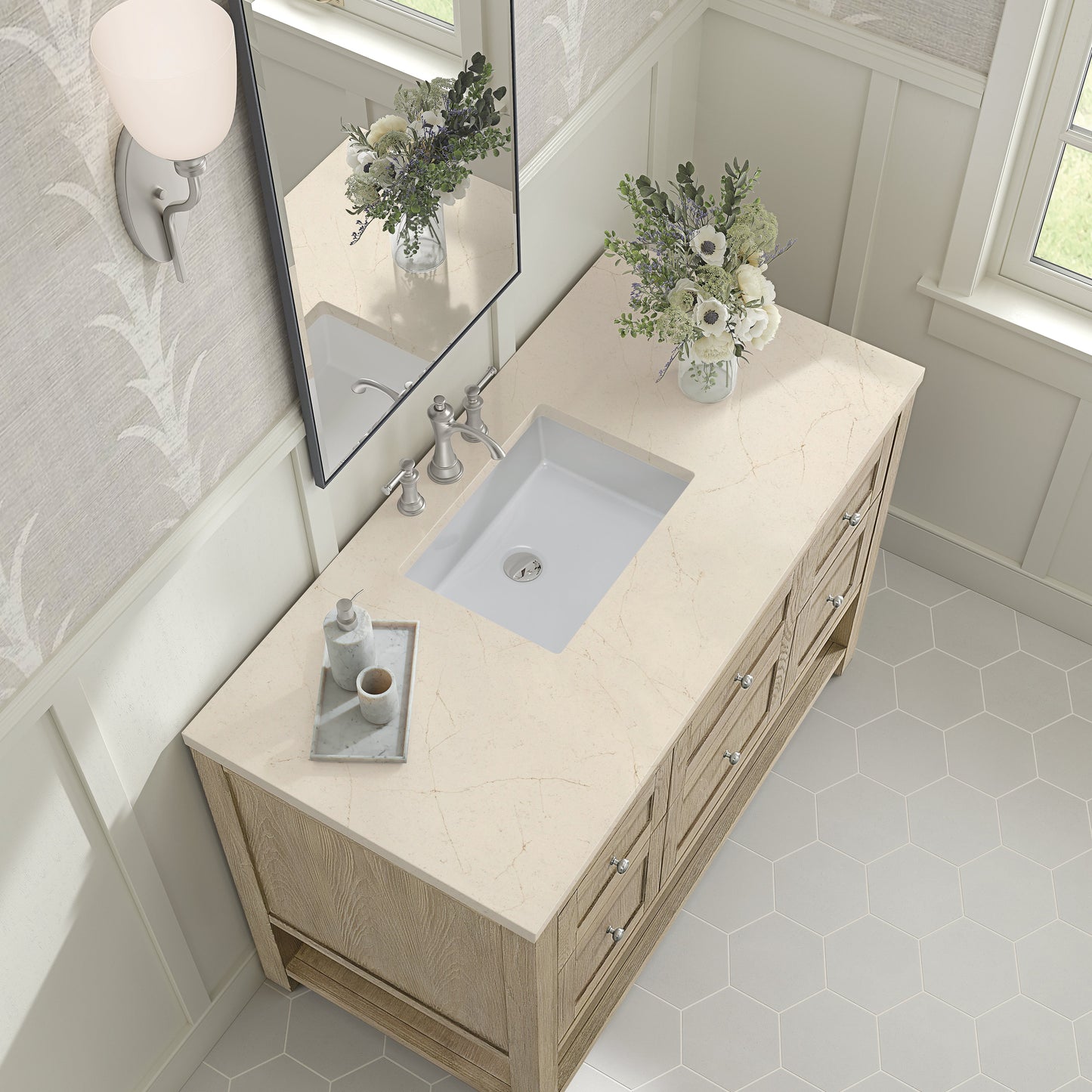 James Martin Vanities Breckenridge 48" Whitewashed Oak Single Vanity With 3 cm Eternal Marfil Quartz Top