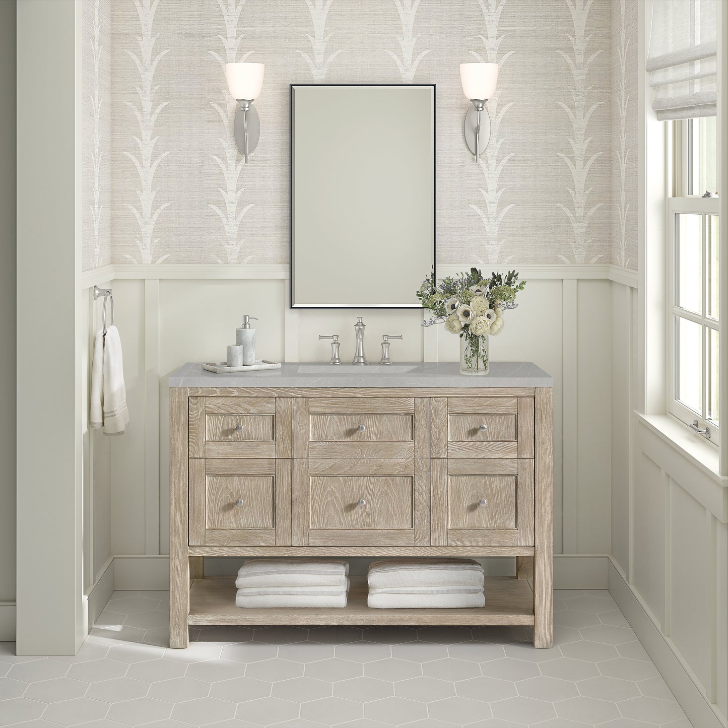 James Martin Vanities Breckenridge 48" Whitewashed Oak Single Vanity With 3 cm Eternal Serena Quartz Top