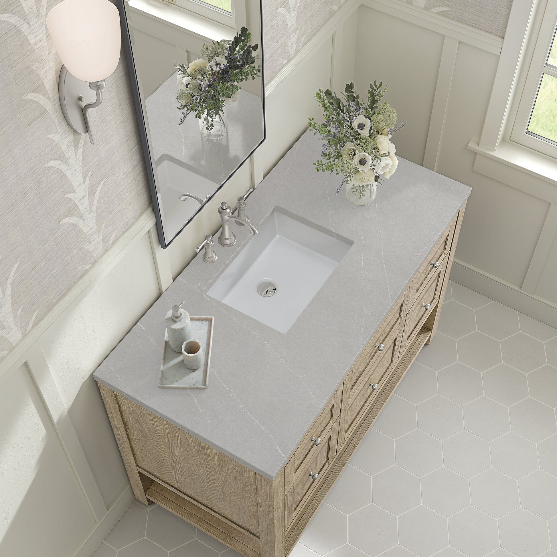 James Martin Vanities Breckenridge 48" Whitewashed Oak Single Vanity With 3 cm Eternal Serena Quartz Top