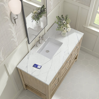 James Martin Vanities Breckenridge 48" Whitewashed Oak Single Vanity With 3 cm Ethereal Noctis Silestone Top and FreePower Wireless Charger