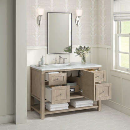 James Martin Vanities Breckenridge 48" Whitewashed Oak Single Vanity With 3 cm Ethereal Noctis Silestone Top and FreePower Wireless Charger