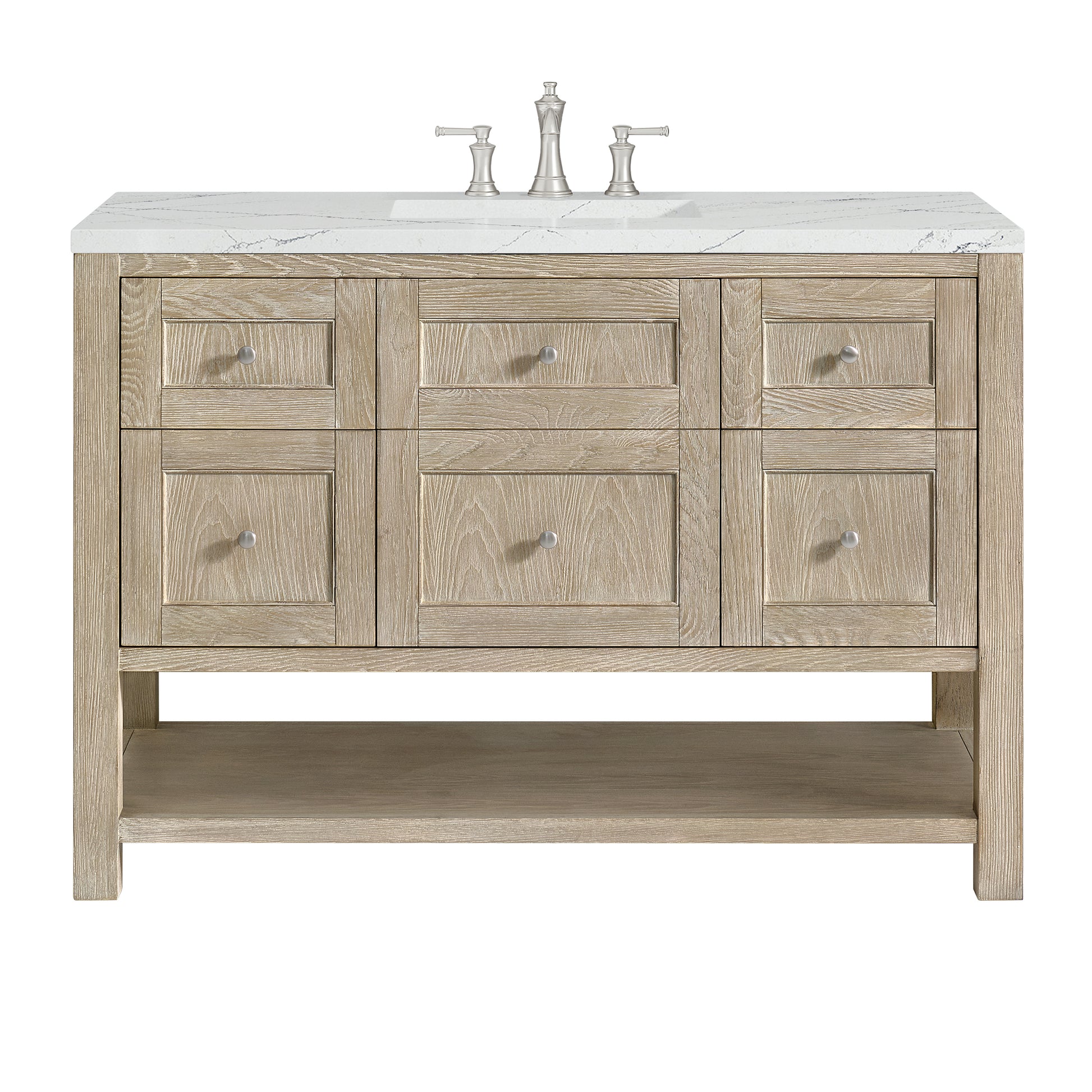 James Martin Vanities Breckenridge 48" Whitewashed Oak Single Vanity With 3 cm Ethereal Noctis Silestone Top and FreePower Wireless Charger