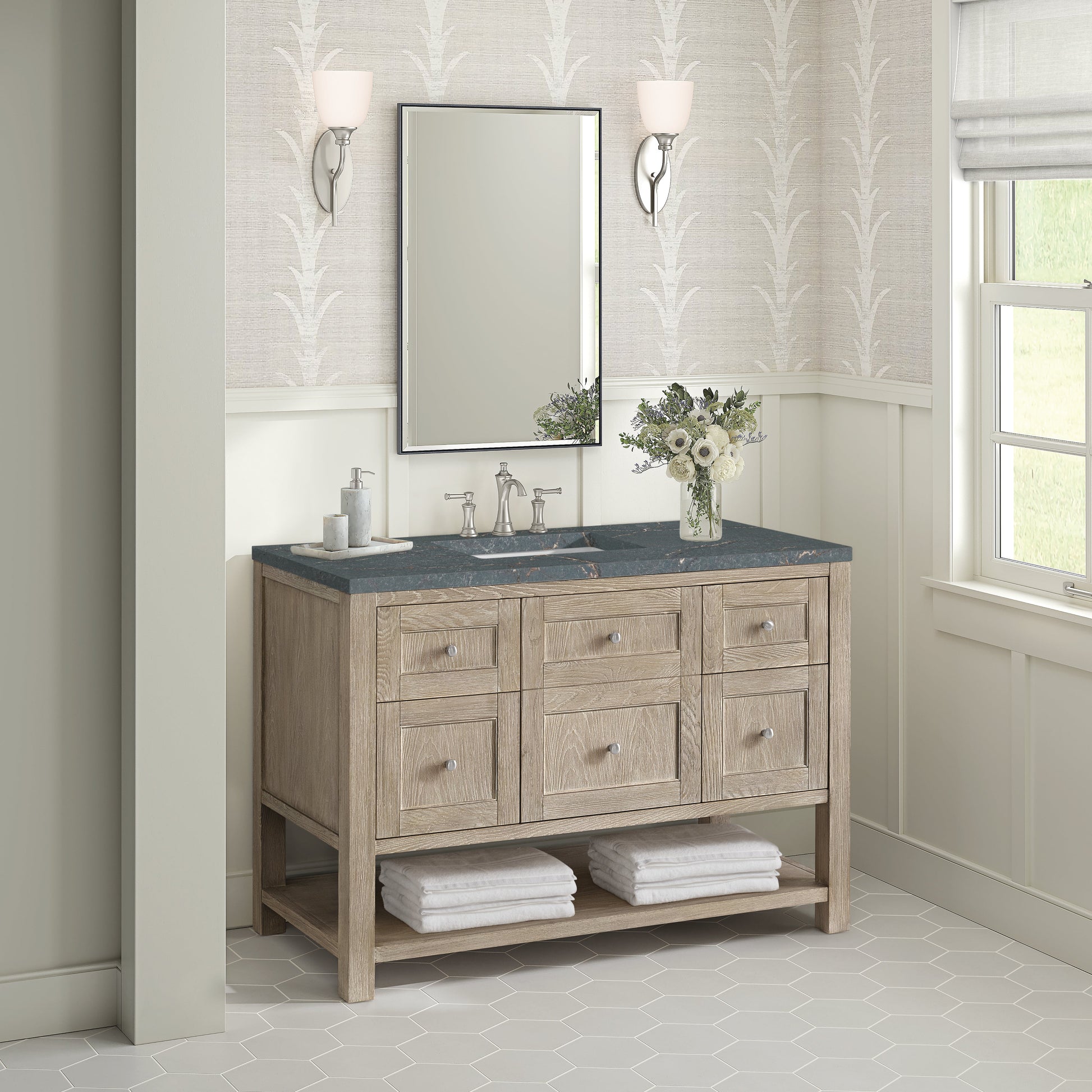 James Martin Vanities Breckenridge 48" Whitewashed Oak Single Vanity With 3 cm Parisien Bleu Quartz Top