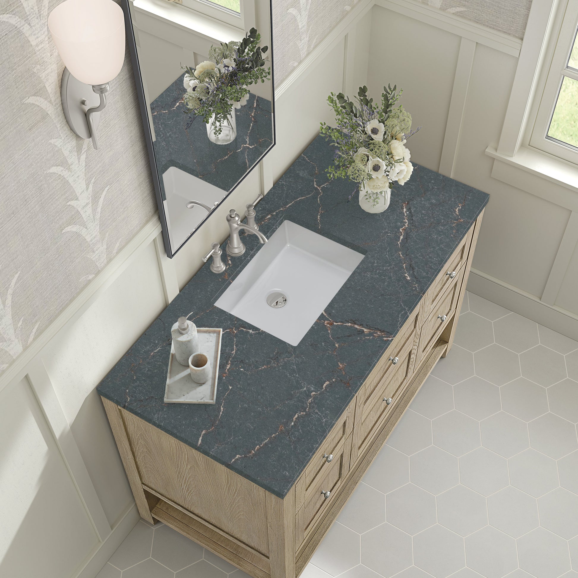 James Martin Vanities Breckenridge 48" Whitewashed Oak Single Vanity With 3 cm Parisien Bleu Quartz Top