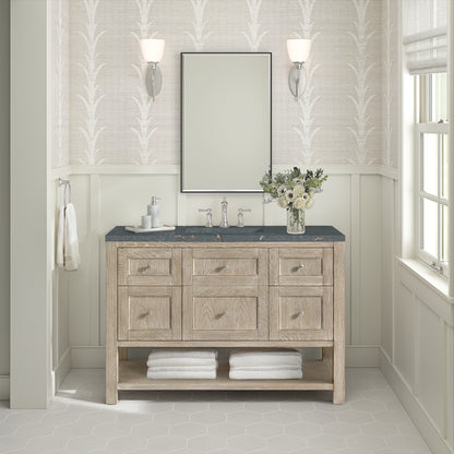 James Martin Vanities Breckenridge 48" Whitewashed Oak Single Vanity With 3 cm Parisien Bleu Silestone Top and FreePower Wireless Charger