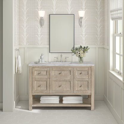 James Martin Vanities Breckenridge 48" Whitewashed Oak Single Vanity With 3 cm Victorian Silver Silestone Top and FreePower Wireless Charger