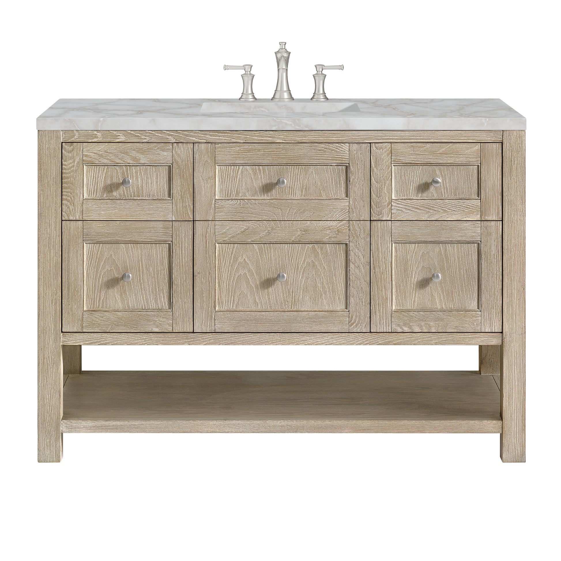 James Martin Vanities Breckenridge 48" Whitewashed Oak Single Vanity With 3 cm Victorian Silver Silestone Top and FreePower Wireless Charger