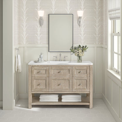 James Martin Vanities Breckenridge 48" Whitewashed Oak Single Vanity With 3 cm White Zeus Quartz Top