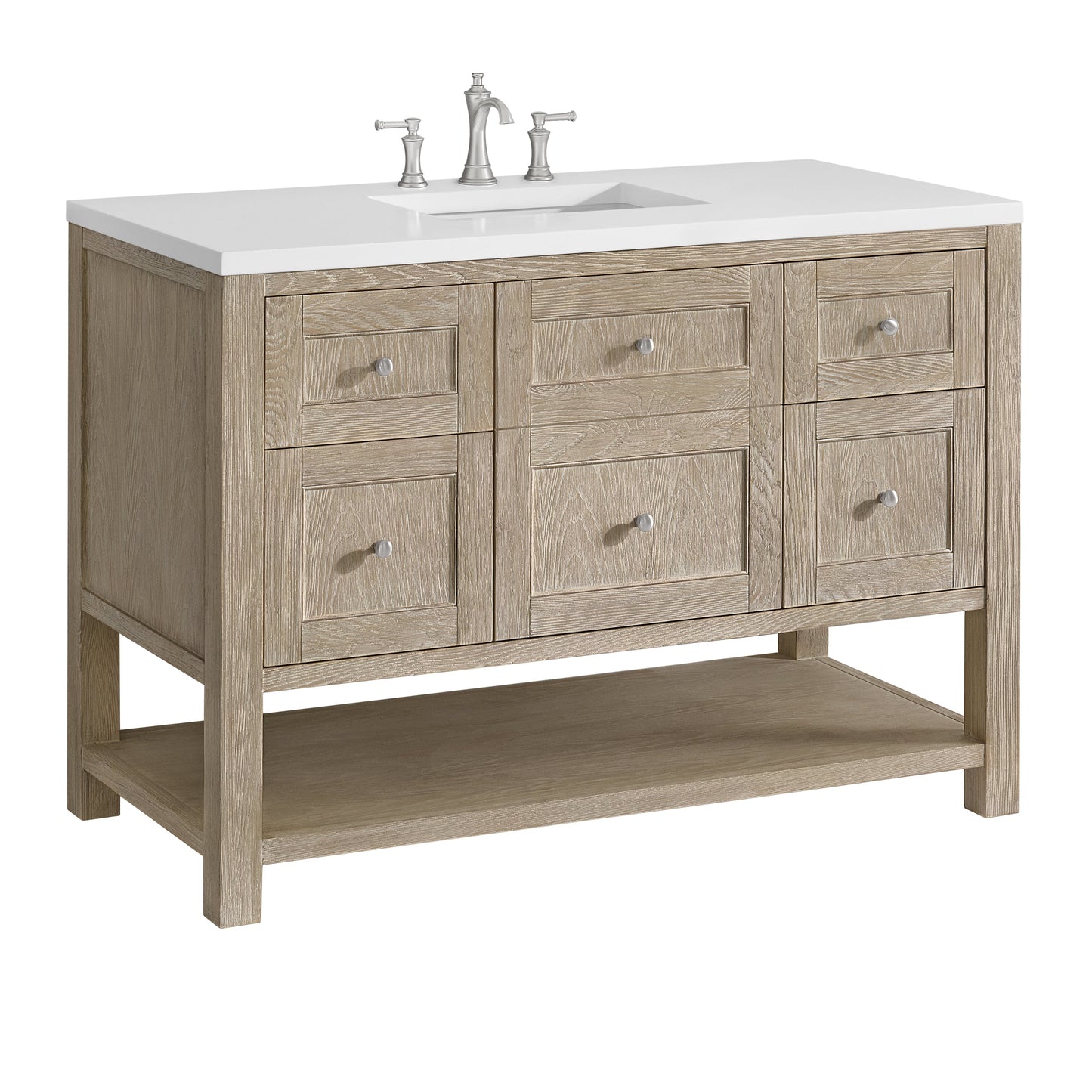 James Martin Vanities Breckenridge 48" Whitewashed Oak Single Vanity With 3 cm White Zeus Quartz Top