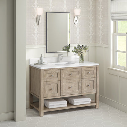 James Martin Vanities Breckenridge 48" Whitewashed Oak Single Vanity With Single Hole 3CM White Zeus Quartz Top & Backsplash