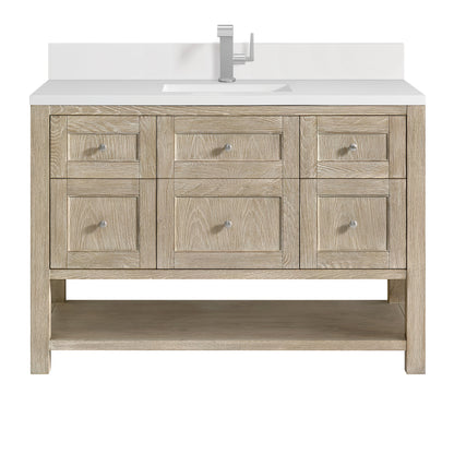 James Martin Vanities Breckenridge 48" Whitewashed Oak Single Vanity With Single Hole 3CM White Zeus Quartz Top & Backsplash