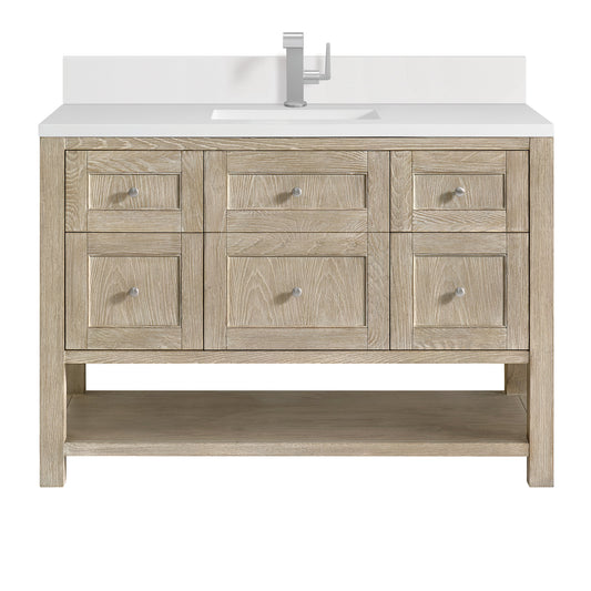 James Martin Vanities Breckenridge 48" Whitewashed Oak Single Vanity With Single Hole 3CM White Zeus Quartz Top & Backsplash