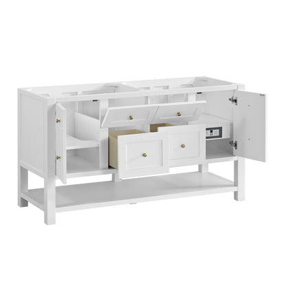 James Martin Vanities Breckenridge 60" Bright White Double Vanity With 3 cm Eternal Jasmine Pearl Quartz Top and FreePower Wireless Charger