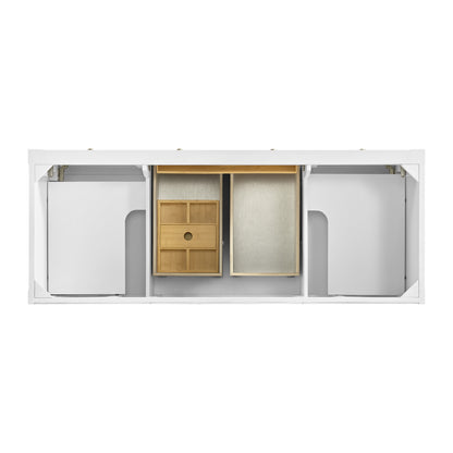 James Martin Vanities Breckenridge 60" Bright White Double Vanity With 3 cm Eternal Jasmine Pearl Quartz Top and FreePower Wireless Charger