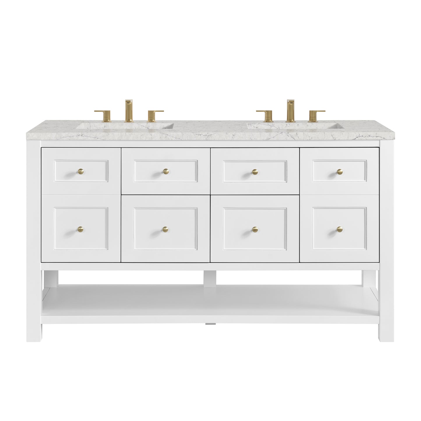 James Martin Vanities Breckenridge 60" Bright White Double Vanity With 3 cm Eternal Jasmine Pearl Quartz Top and FreePower Wireless Charger