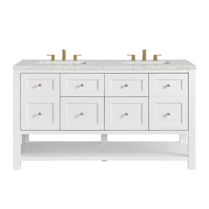 James Martin Vanities Breckenridge 60" Bright White Double Vanity With 3 cm Eternal Jasmine Pearl Quartz Top and FreePower Wireless Charger