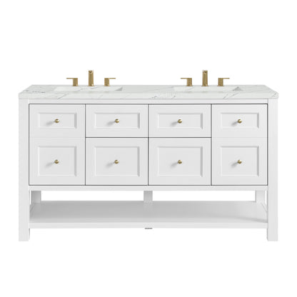 James Martin Vanities Breckenridge 60" Bright White Double Vanity With 3 cm Ethereal Noctis Quartz Top and FreePower Wireless Charger