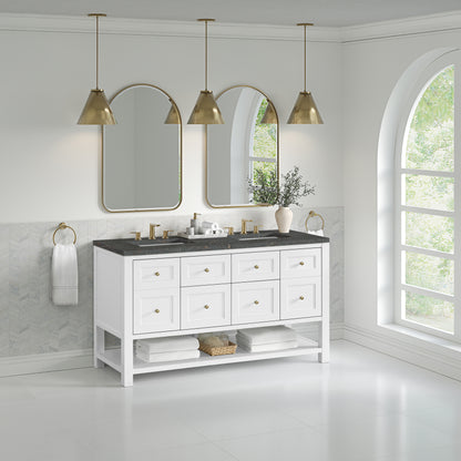 James Martin Vanities Breckenridge 60" Bright White Double Vanity With 3 cm Parisien Bleu Quartz Top and FreePower Wireless Charger
