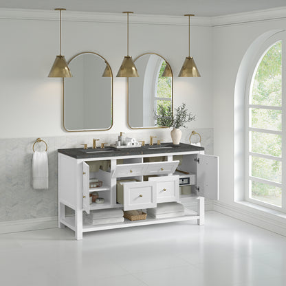 James Martin Vanities Breckenridge 60" Bright White Double Vanity With 3 cm Parisien Bleu Quartz Top and FreePower Wireless Charger