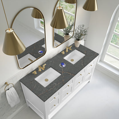 James Martin Vanities Breckenridge 60" Bright White Double Vanity With 3 cm Parisien Bleu Quartz Top and FreePower Wireless Charger