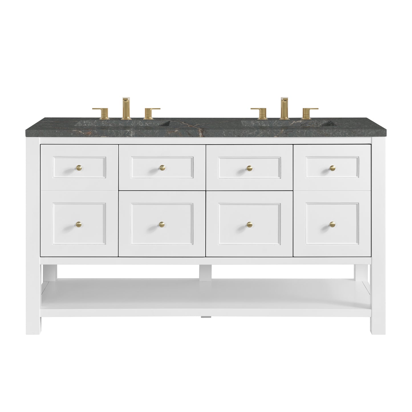 James Martin Vanities Breckenridge 60" Bright White Double Vanity With 3 cm Parisien Bleu Quartz Top and FreePower Wireless Charger