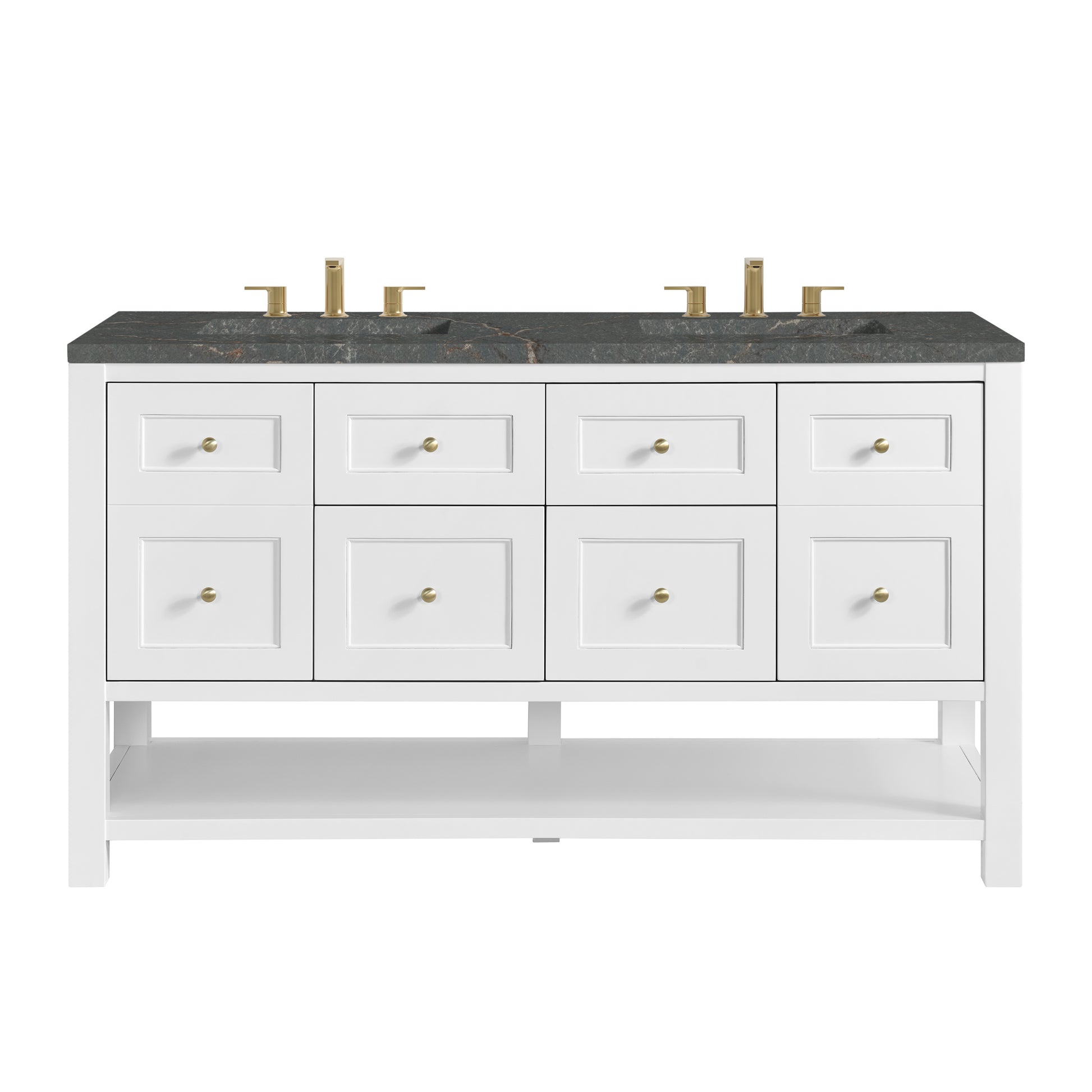 James Martin Vanities Breckenridge 60" Bright White Double Vanity With 3 cm Parisien Bleu Quartz Top and FreePower Wireless Charger