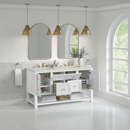 James Martin Vanities Breckenridge 60" Bright White Double Vanity With 3 cm Victorian Silver Quartz Top and FreePower Wireless Charger