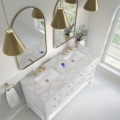 James Martin Vanities Breckenridge 60" Bright White Double Vanity With 3 cm Victorian Silver Quartz Top and FreePower Wireless Charger