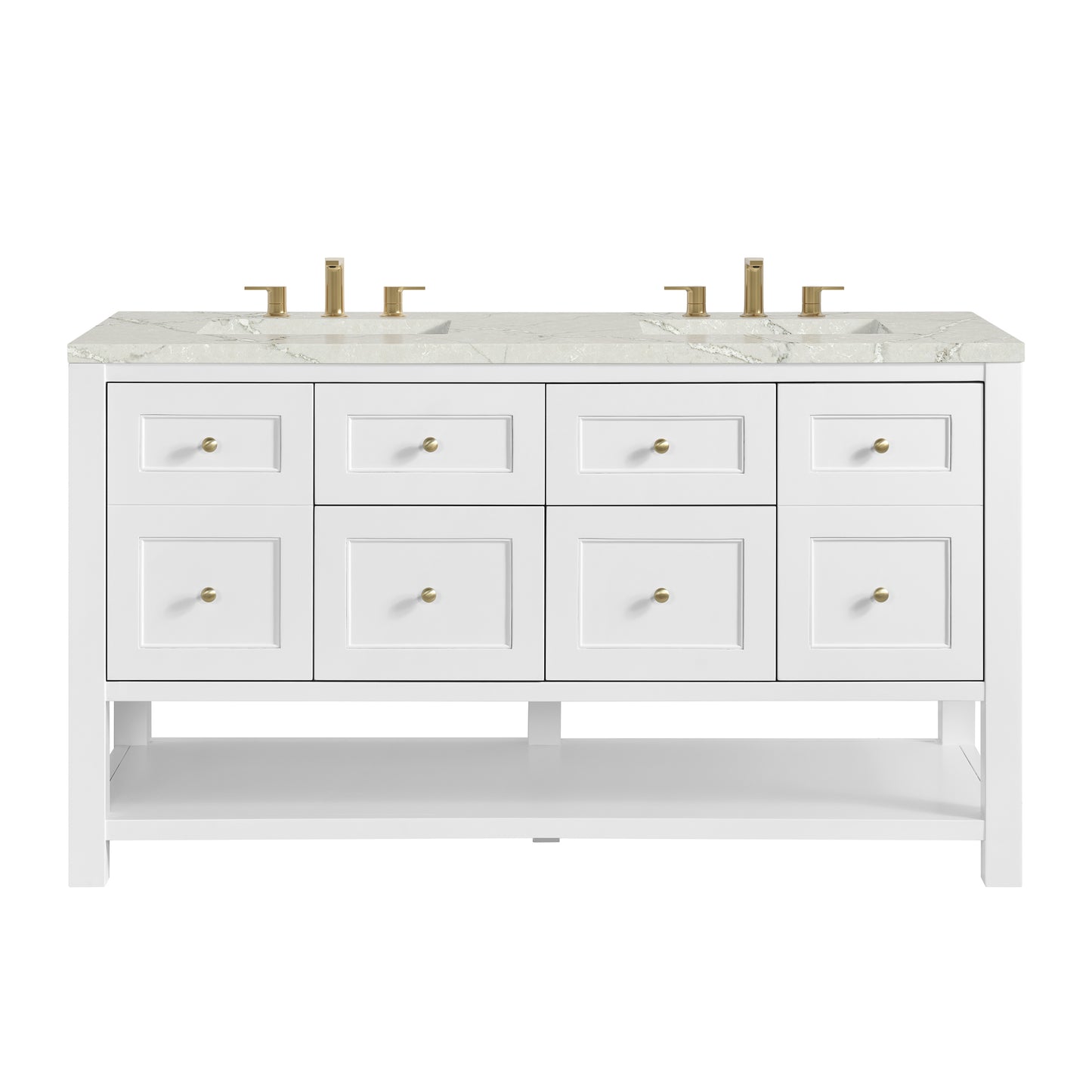 James Martin Vanities Breckenridge 60" Bright White Double Vanity With 3 cm Victorian Silver Quartz Top and FreePower Wireless Charger