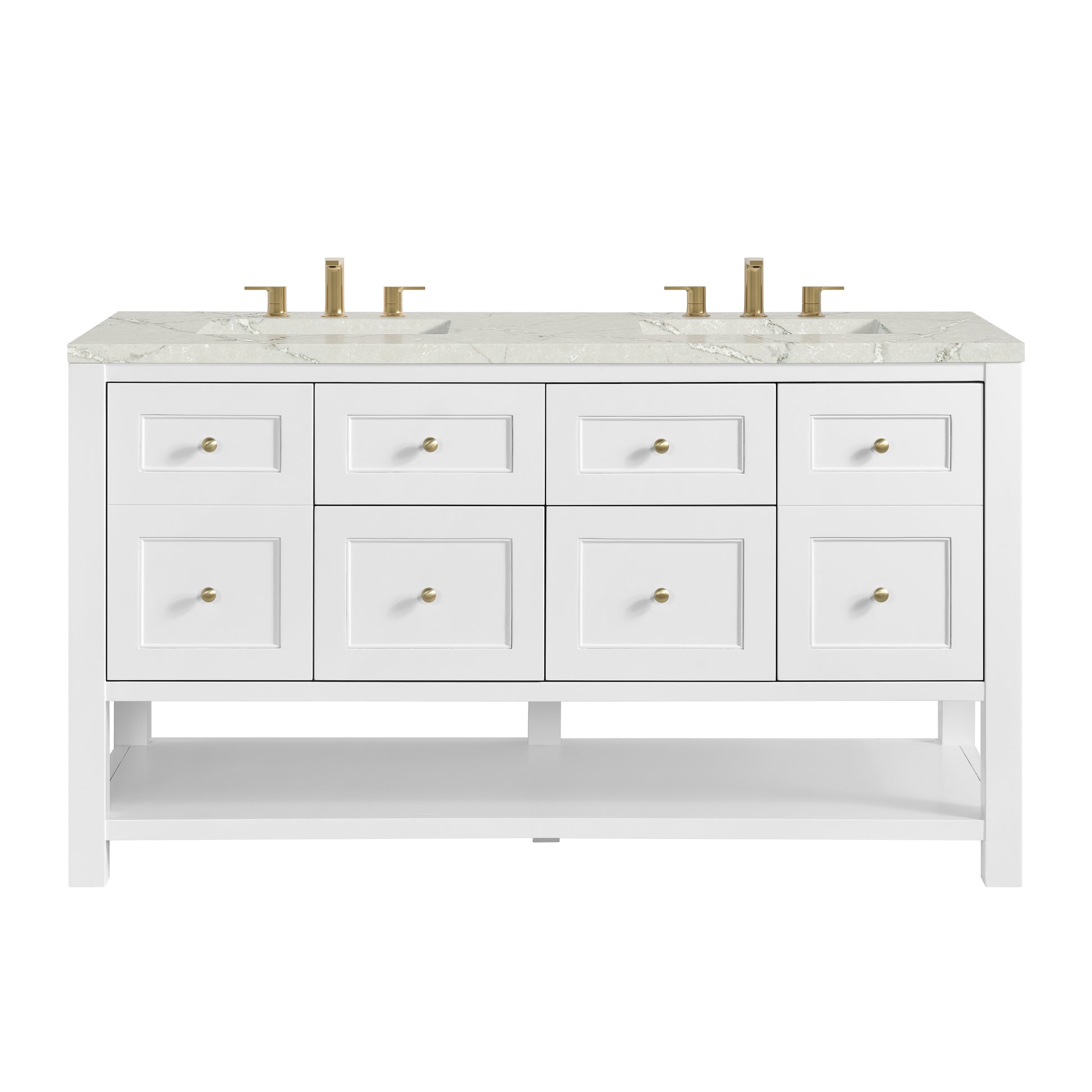 James Martin Vanities Breckenridge 60" Bright White Double Vanity With 3 cm Victorian Silver Quartz Top and FreePower Wireless Charger