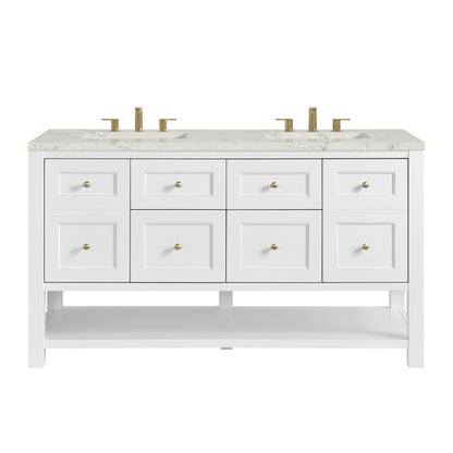 James Martin Vanities Breckenridge 60" Bright White Double Vanity With 3 cm Victorian Silver Quartz Top and FreePower Wireless Charger