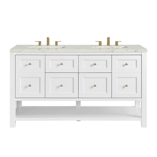 James Martin Vanities Breckenridge 60" Bright White Double Vanity With 3 cm Victorian Silver Quartz Top and FreePower Wireless Charger