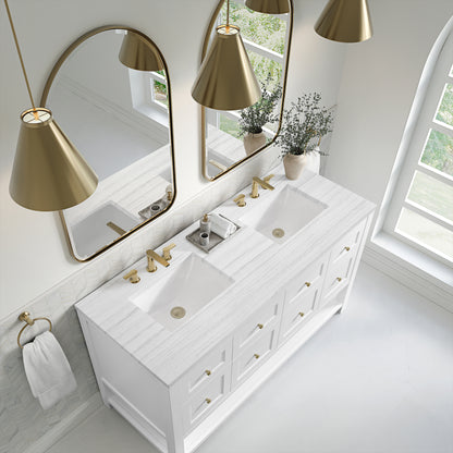 James Martin Vanities Breckenridge 60" Bright White Double Vanity With 3cm Arctic Fall Solid Surface Top