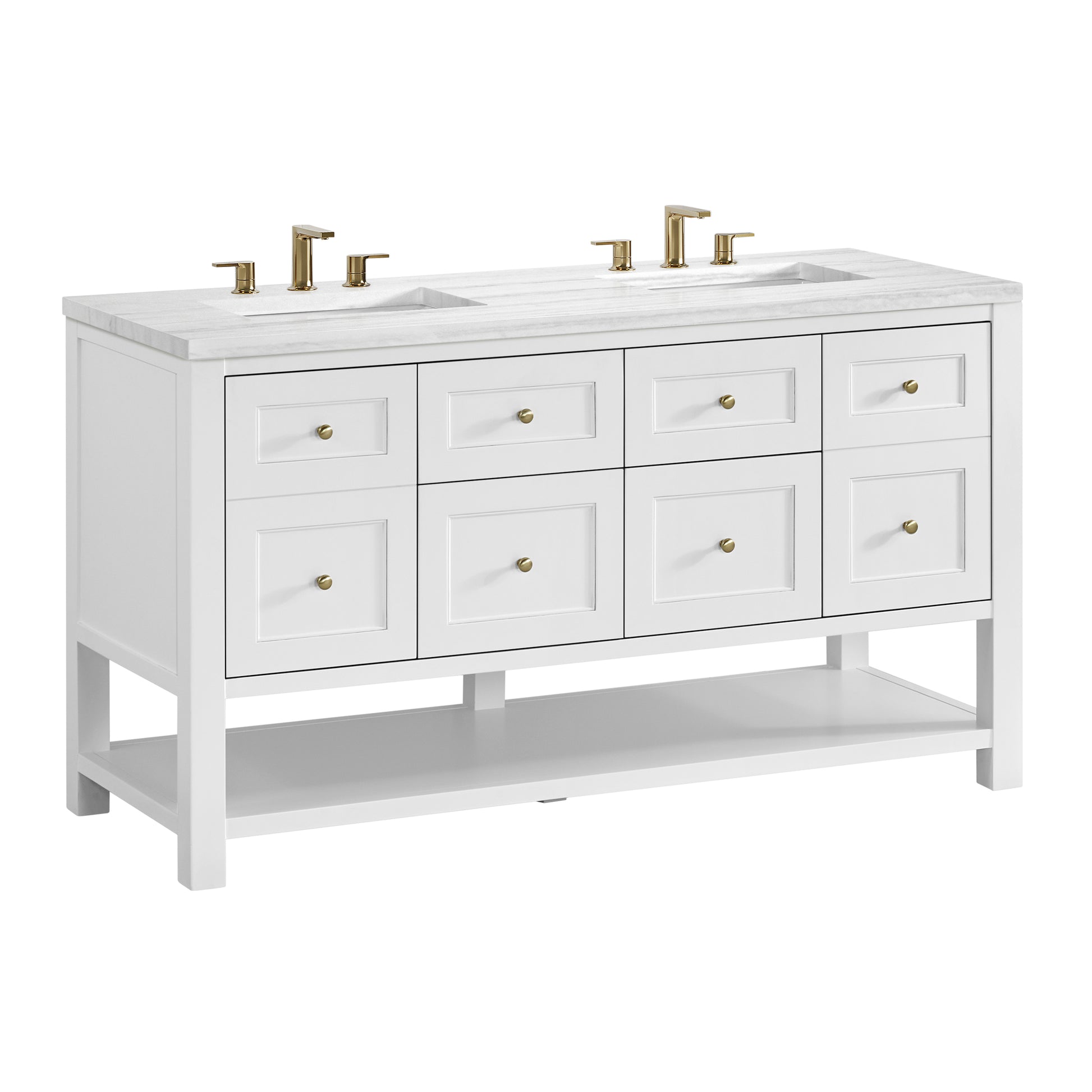 James Martin Vanities Breckenridge 60" Bright White Double Vanity With 3cm Arctic Fall Solid Surface Top