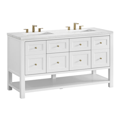 James Martin Vanities Breckenridge 60" Bright White Double Vanity With 3cm Arctic Fall Solid Surface Top