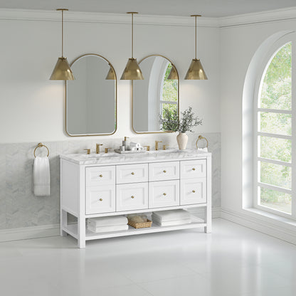 James Martin Vanities Breckenridge 60" Bright White Double Vanity With 3cm Carrara Marble Top