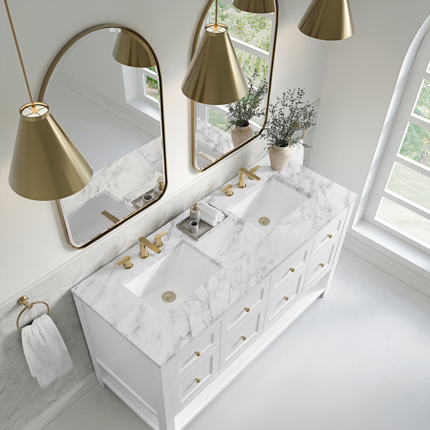James Martin Vanities Breckenridge 60" Bright White Double Vanity With 3cm Carrara Marble Top