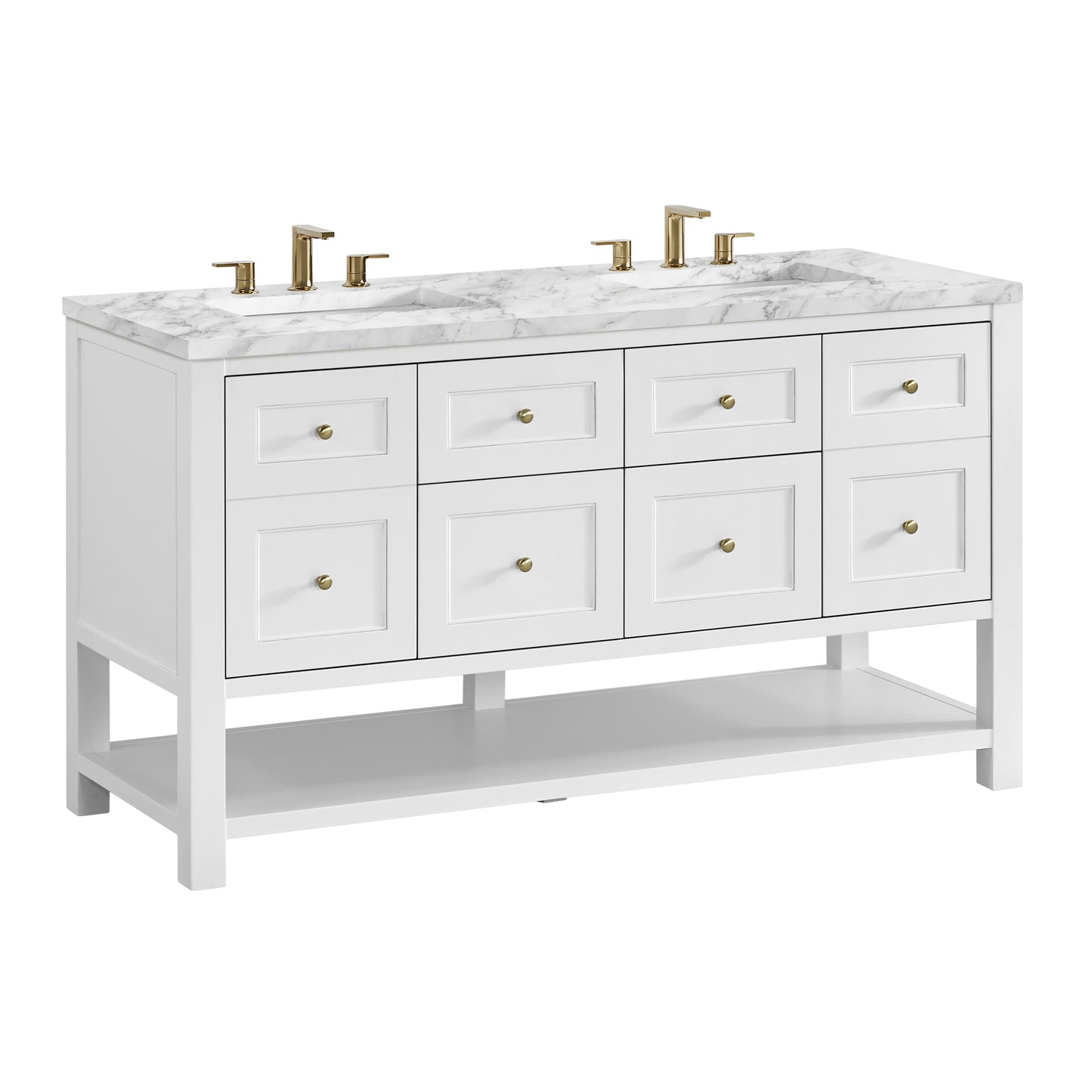 James Martin Vanities Breckenridge 60" Bright White Double Vanity With 3cm Carrara Marble Top