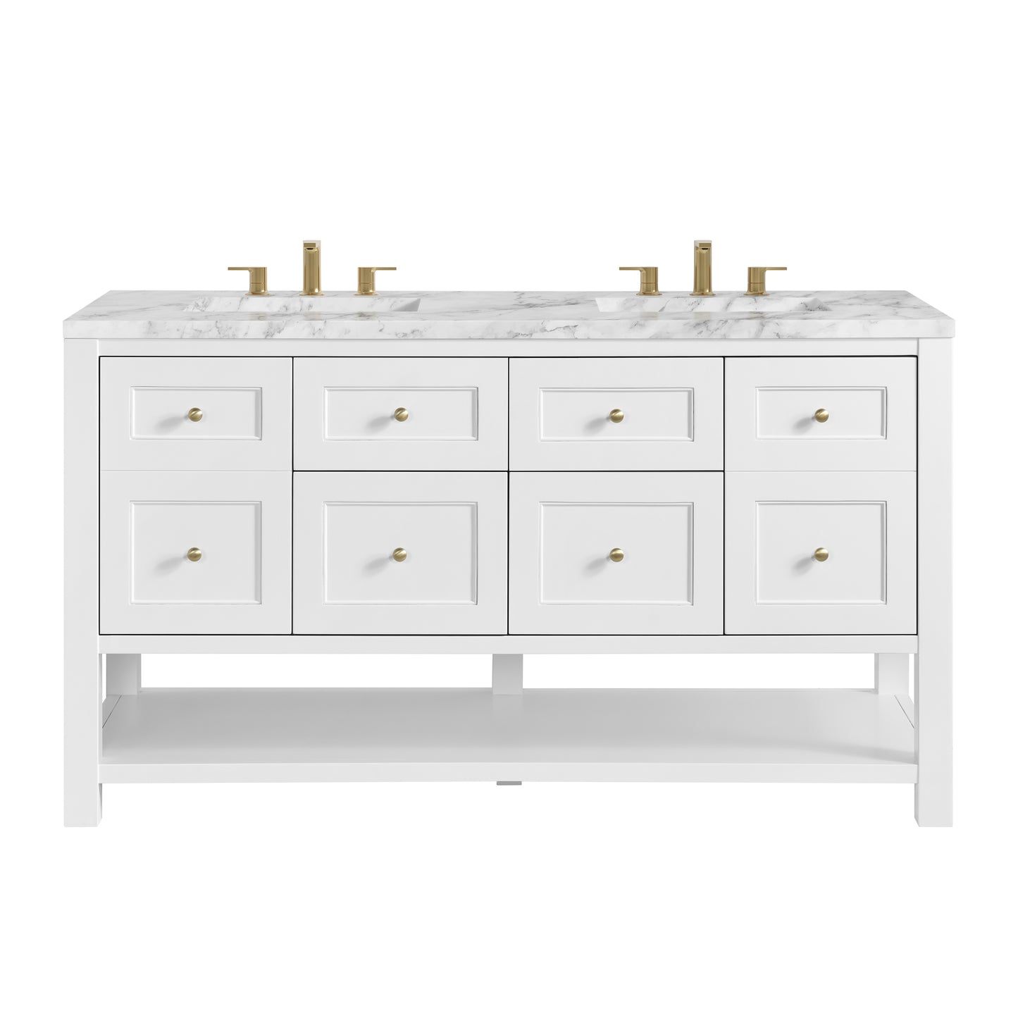 James Martin Vanities Breckenridge 60" Bright White Double Vanity With 3cm Carrara Marble Top