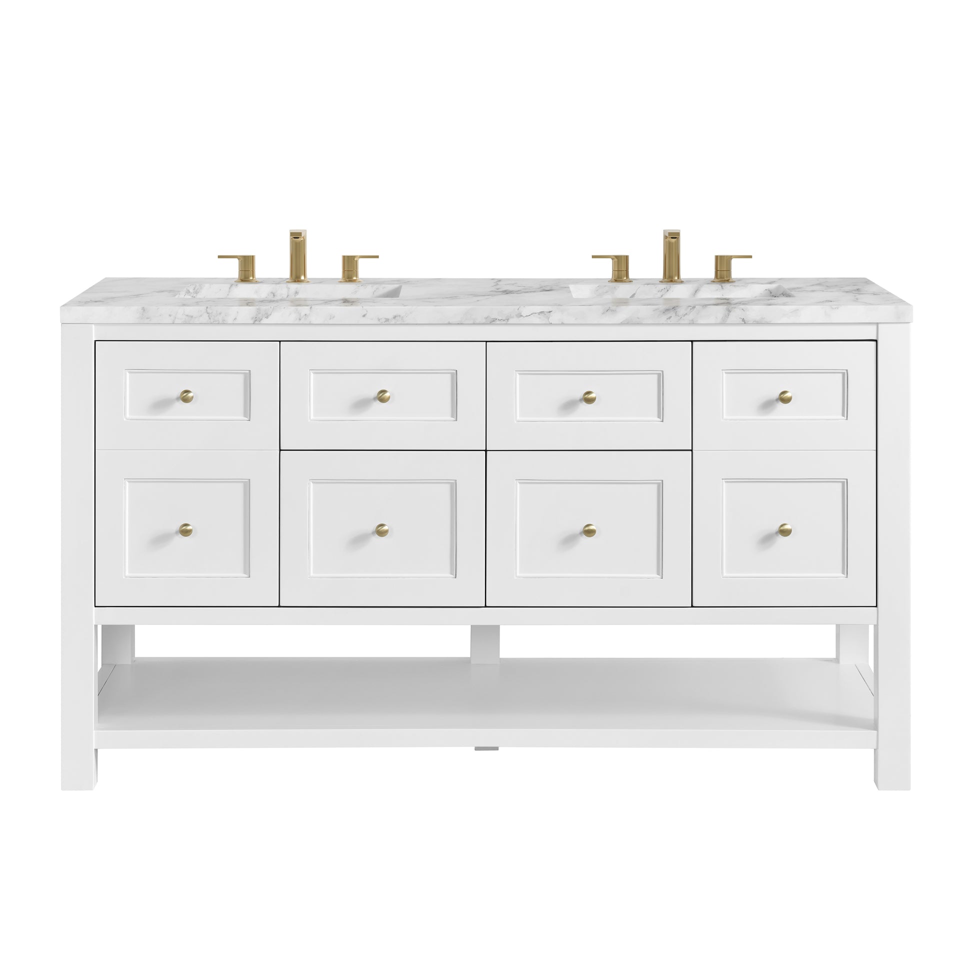 James Martin Vanities Breckenridge 60" Bright White Double Vanity With 3cm Carrara Marble Top