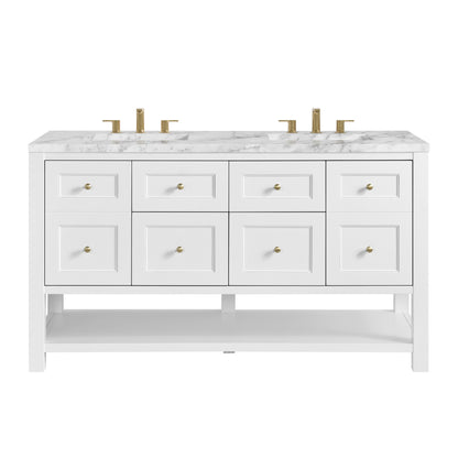 James Martin Vanities Breckenridge 60" Bright White Double Vanity With 3cm Carrara Marble Top