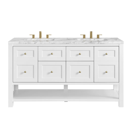 James Martin Vanities Breckenridge 60" Bright White Double Vanity With 3cm Carrara Marble Top
