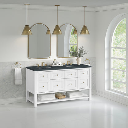 James Martin Vanities Breckenridge 60" Bright White Double Vanity With 3cm Charcoal Soapstone Quartz Top