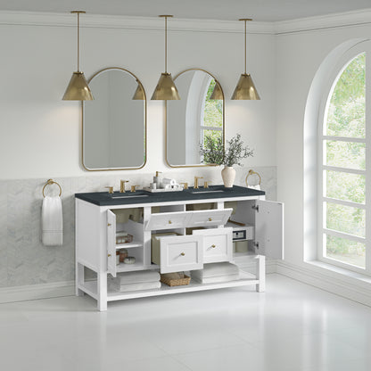 James Martin Vanities Breckenridge 60" Bright White Double Vanity With 3cm Charcoal Soapstone Quartz Top
