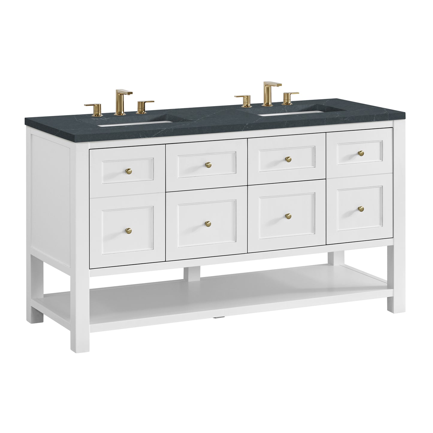 James Martin Vanities Breckenridge 60" Bright White Double Vanity With 3cm Charcoal Soapstone Quartz Top