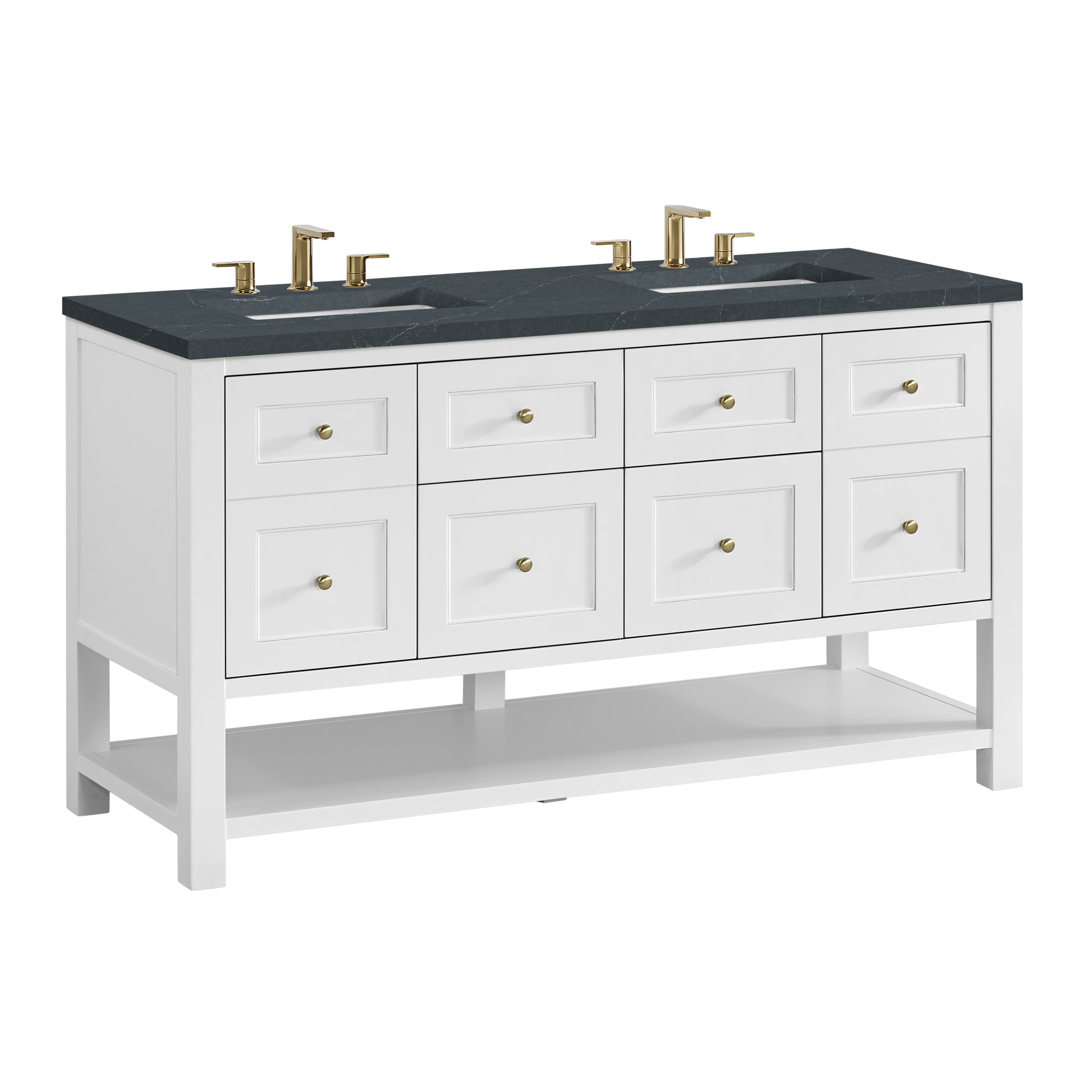 James Martin Vanities Breckenridge 60" Bright White Double Vanity With 3cm Charcoal Soapstone Quartz Top