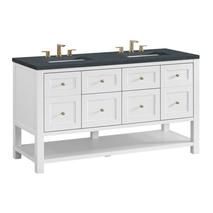 James Martin Vanities Breckenridge 60" Bright White Double Vanity With 3cm Charcoal Soapstone Quartz Top