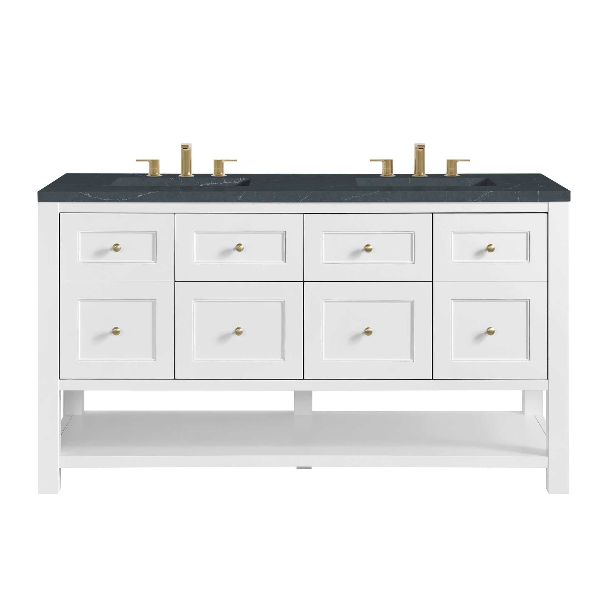 James Martin Vanities Breckenridge 60" Bright White Double Vanity With 3cm Charcoal Soapstone Quartz Top