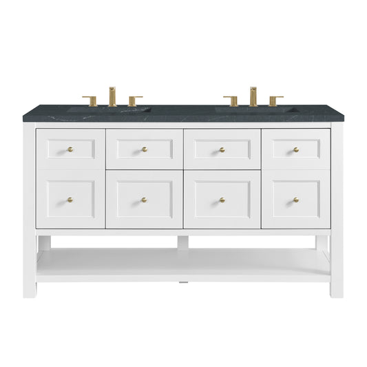 James Martin Vanities Breckenridge 60" Bright White Double Vanity With 3cm Charcoal Soapstone Quartz Top